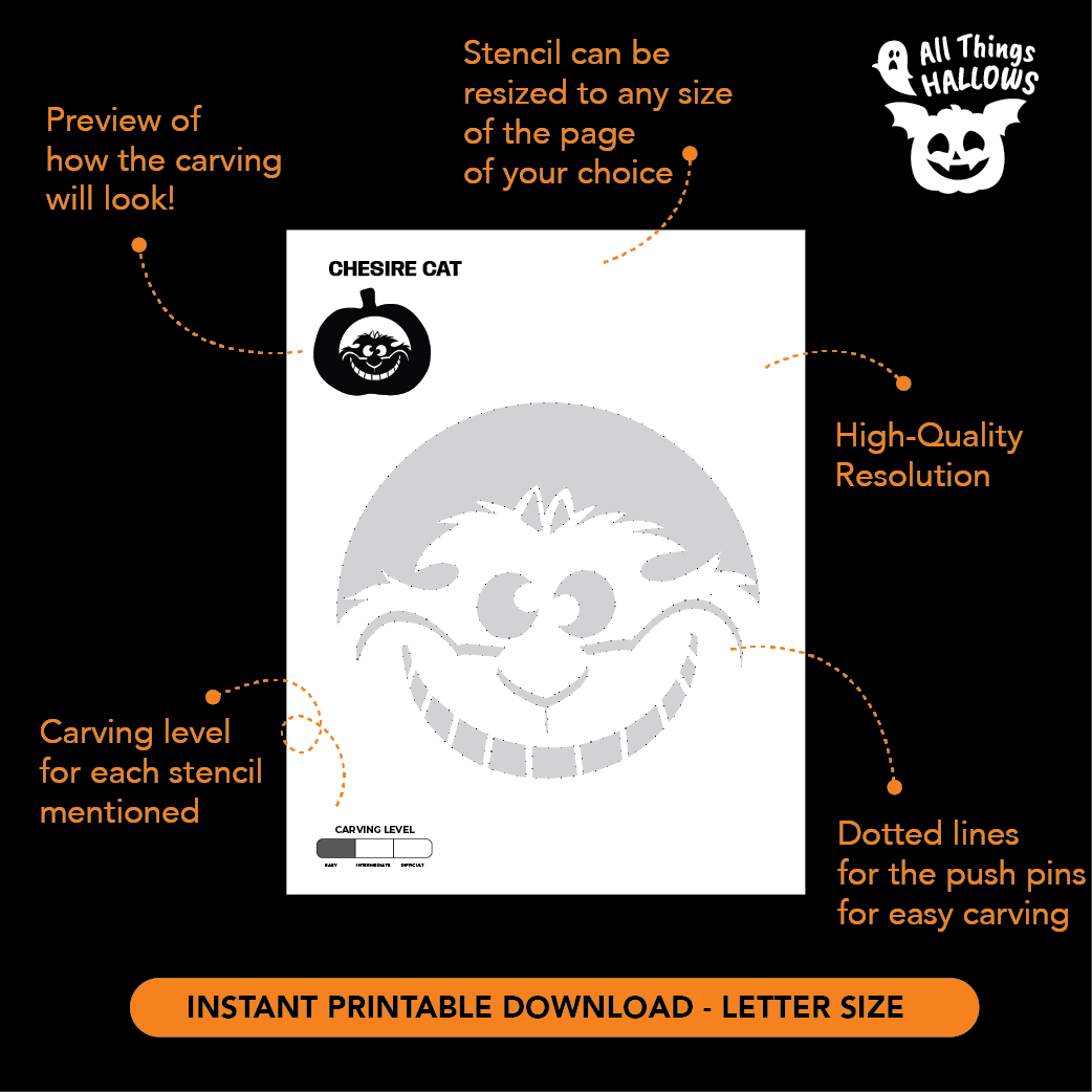 Cheshire Cat Pumpkin Stencil