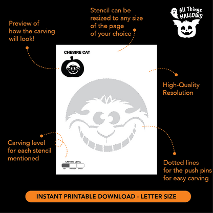 Cheshire Cat Pumpkin Stencil