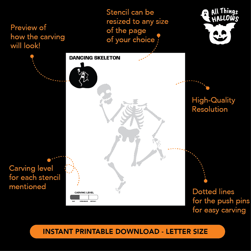 Dancing Skeleton Pumpkin Stencil