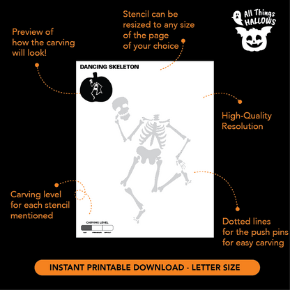 Dancing Skeleton Pumpkin Stencil