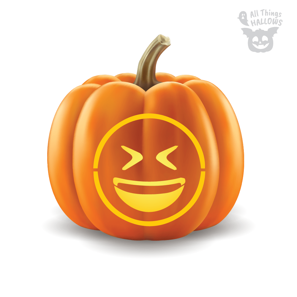 Grinning Squinting Face Emoji Pumpkin Stencil