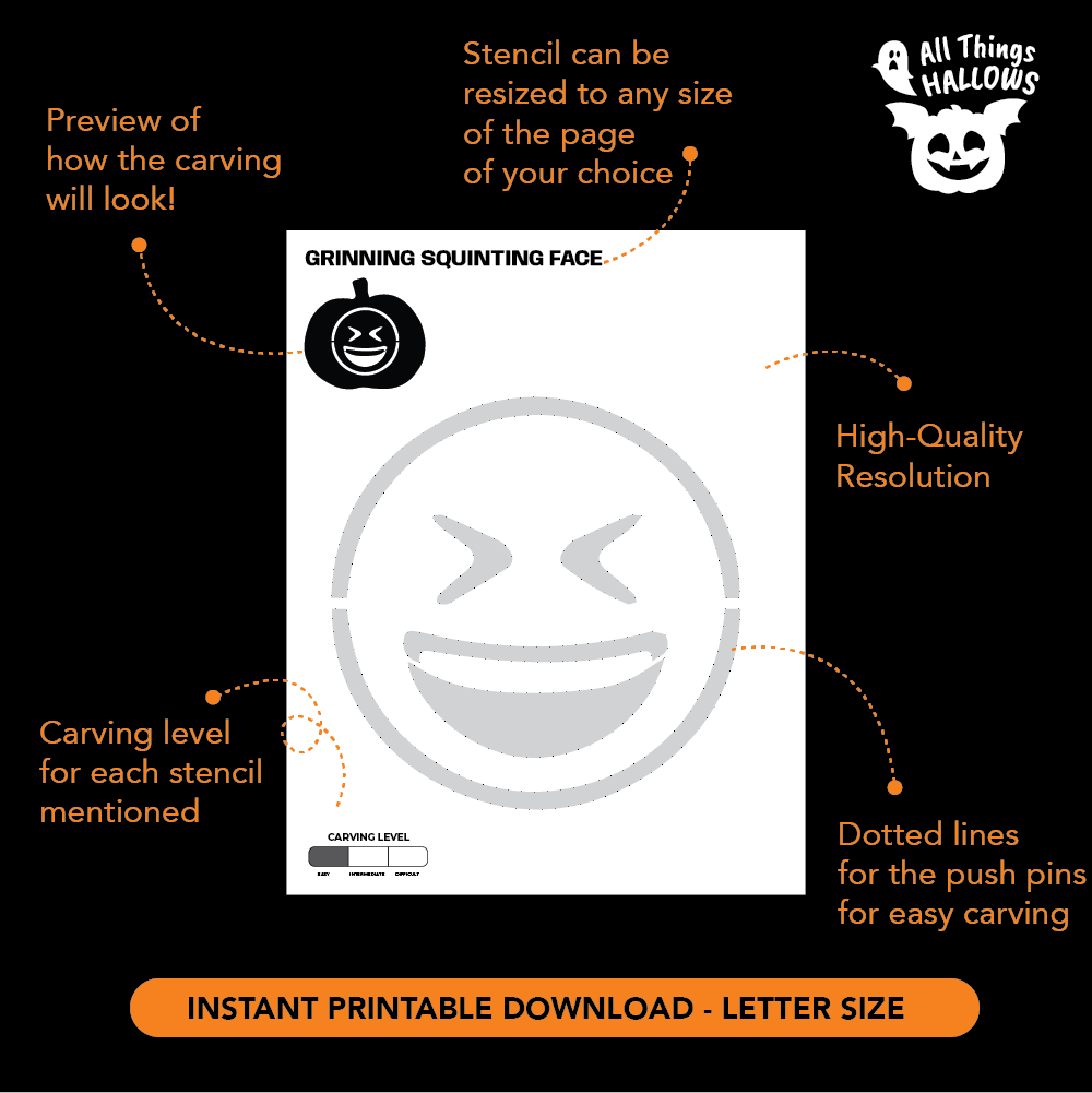 Grinning Squinting Face Emoji Pumpkin Stencil