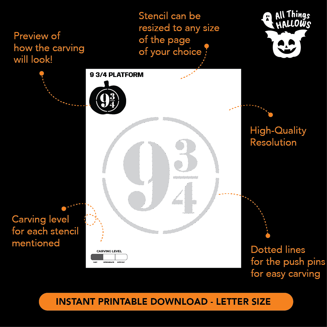 Platform Nine and Three-Quarters Pumpkin Stencil (Platform 9¾)