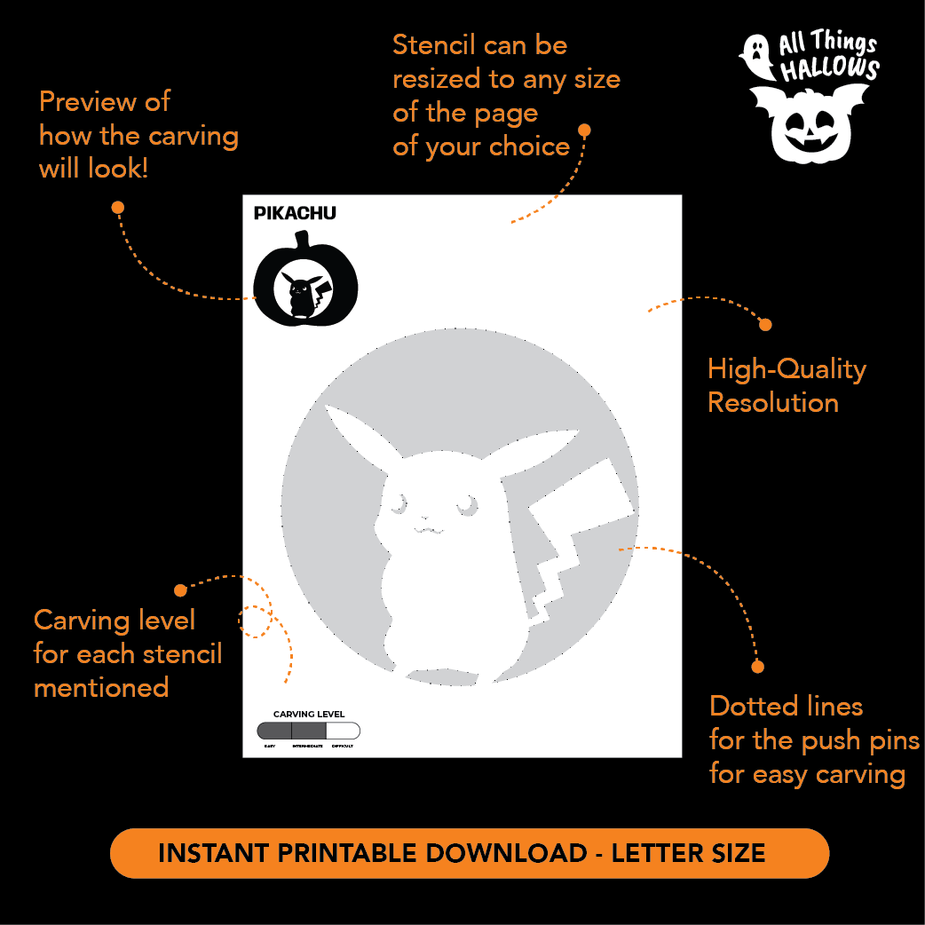 Pikachu Pumpkin Stencil