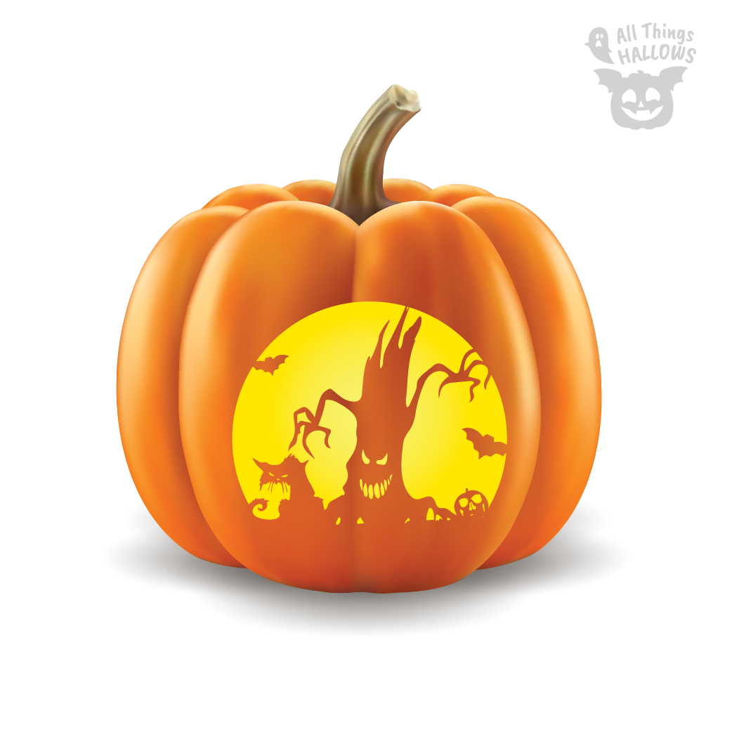 Scary Evil Tree Pumpkin Stencil