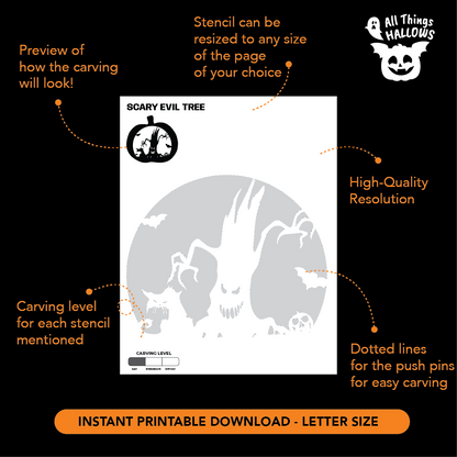 Scary Evil Tree Pumpkin Stencil