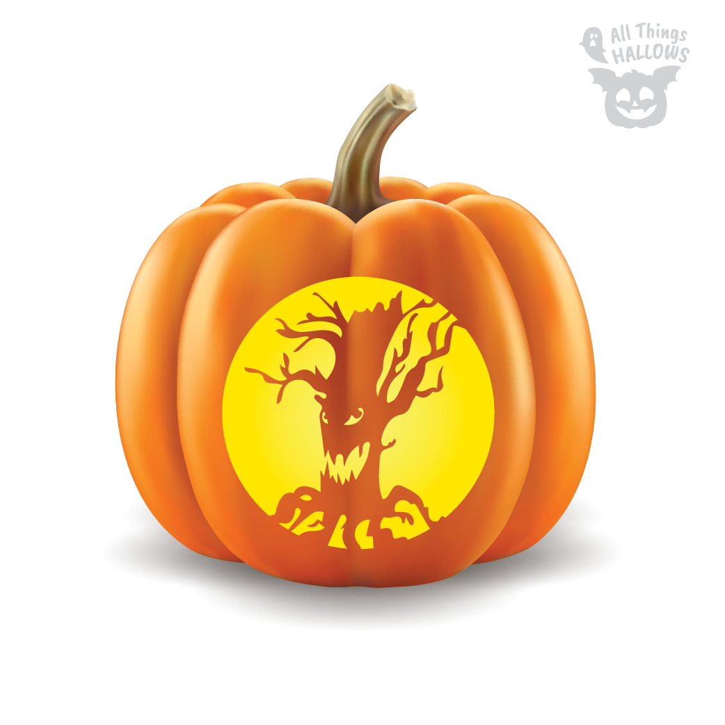 Scary Evil Tree Pumpkin Stencil