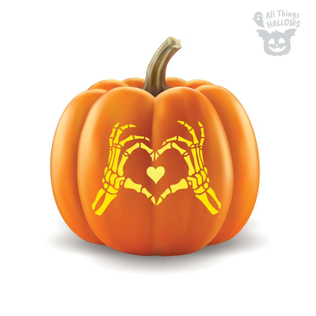 Skeleton Heart Hands Pumpkin Stencil