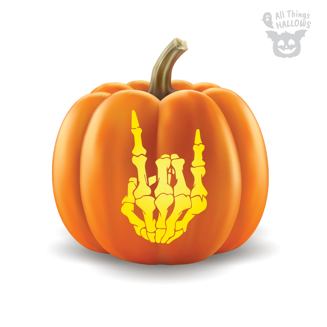 Skeleton Rock Hand Pumpkin Stencil