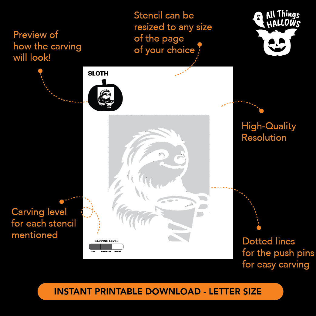 Sloth Pumpkin Stencil