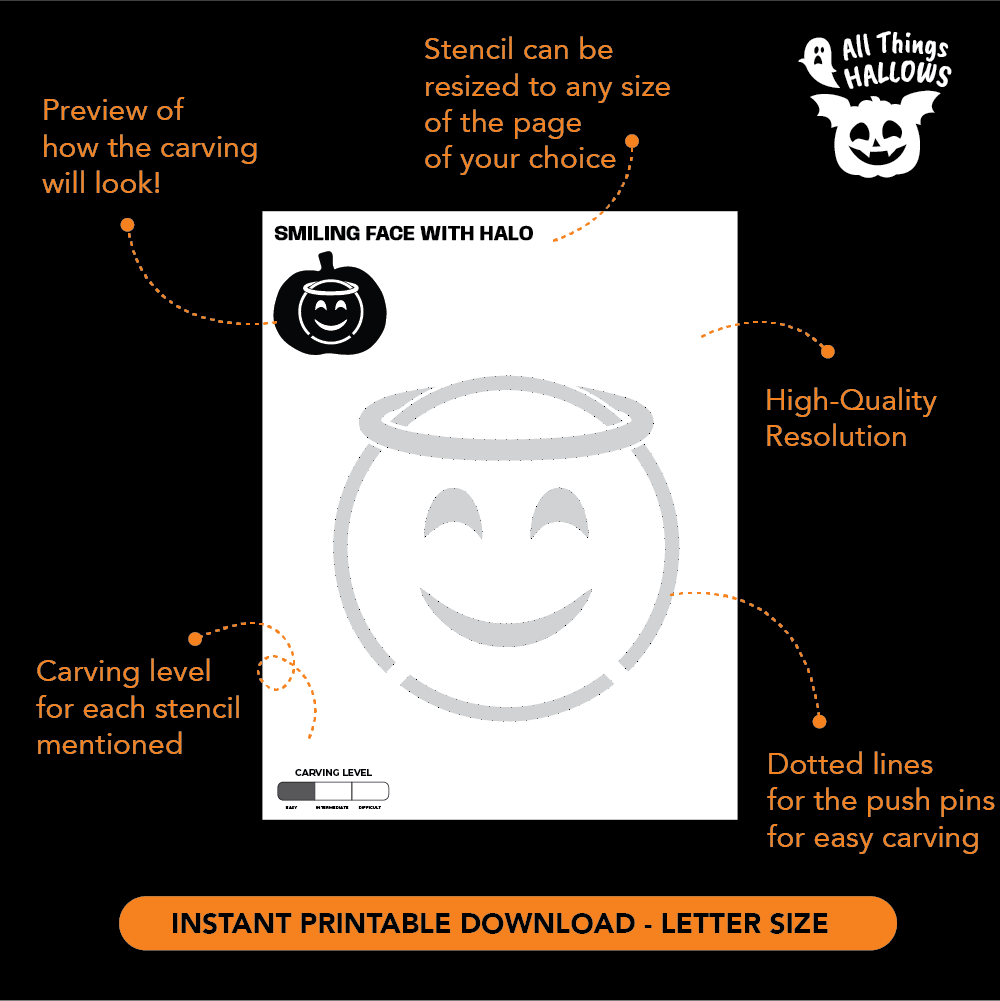 Smiling Face With Halo Emoji Pumpkin Stencil