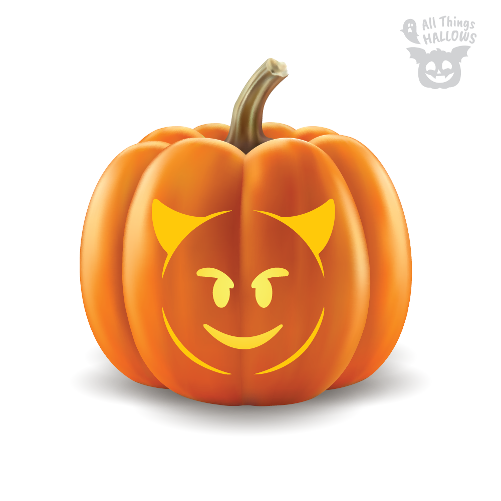 Smiling Face With Horns Emoji Pumpkin Stencil