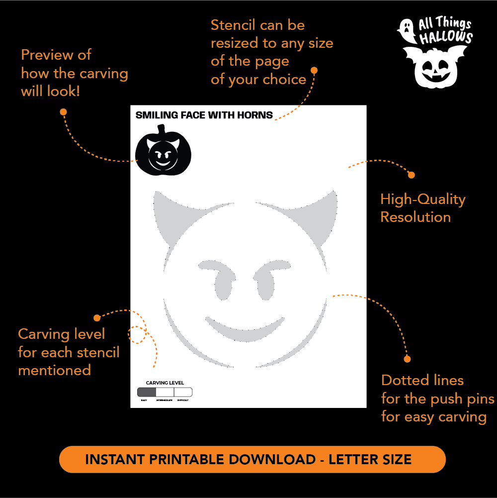 Smiling Face With Horns Emoji Pumpkin Stencil