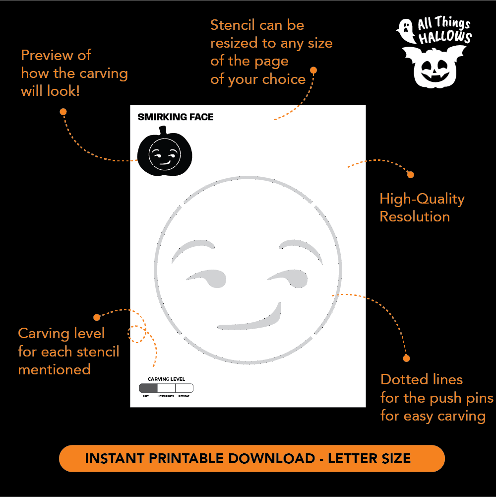 Smirking Face Emoji Pumpkin Stencil