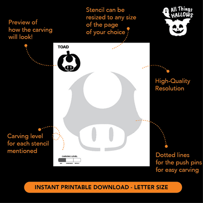 Toad Mario Pumpkin Stencil