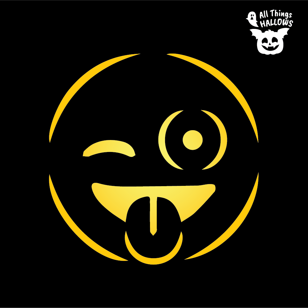 Winking Face With Tongue Emoji Pumpkin Stencil